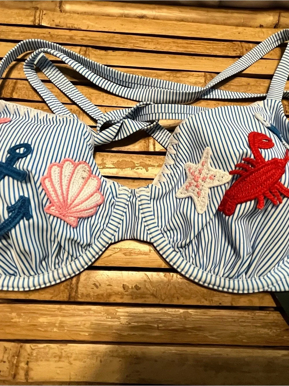 Wild Fable Blue & White Striped Nautical Appliqué Bikini Set